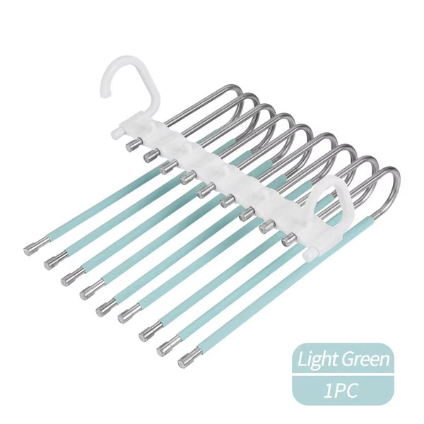 Revolutionize Your Closet with 9-Layer Non-Slip Stainless Steel Pants Hangers - Space-Saving S-Type Organizer for Jeans and More!